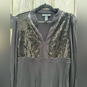 INC International Concepts Black Long Sleeve Sequin Top size Med